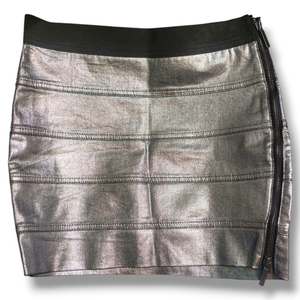 Armani Exchange Silver Mini Skirt |Size 0 | Full Side Zip | EUC - Picture 2 of 10